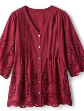 Soft Surroundings 100% Cotton Trella Eyelet Top